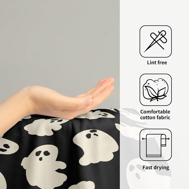 Granbey Halloween Ghost Hand Towels Pack of 2 White Spooky Ghost Black Face Towel 28.3x14.4 Inch Happy Halloween Holiday Decorative Super Soft Kitchen Towels for Bathroom Home Hotel Gym - Image 4